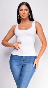Kimana White Basic Scoop Neck Tank
